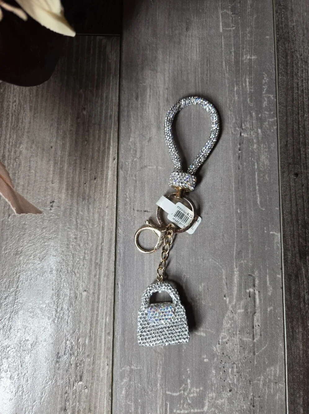 NWT Sparkling Crystal Loop Purse Keychain Wristlet - Silver Sparkle